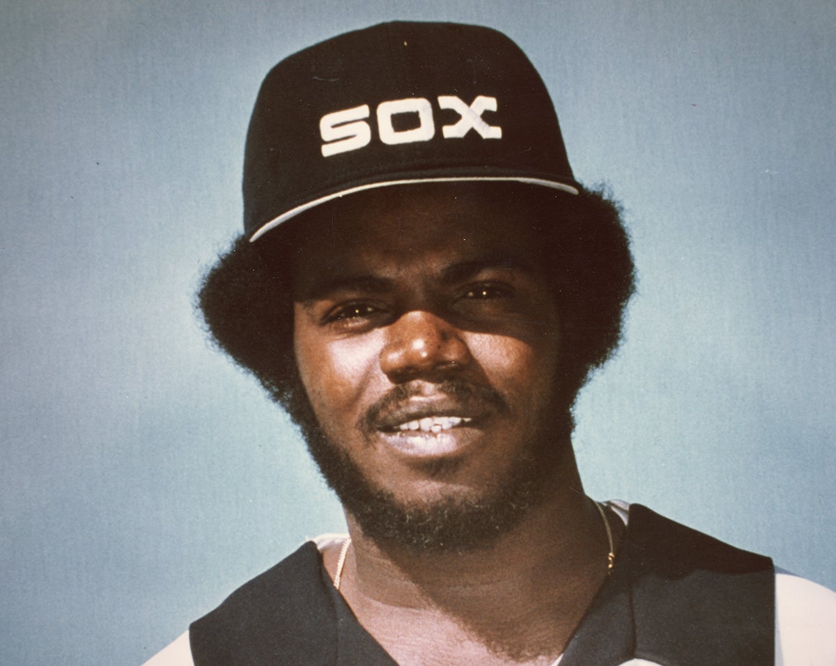 Head and shoulders portrait of Lamar Johnson in White Sox uniform